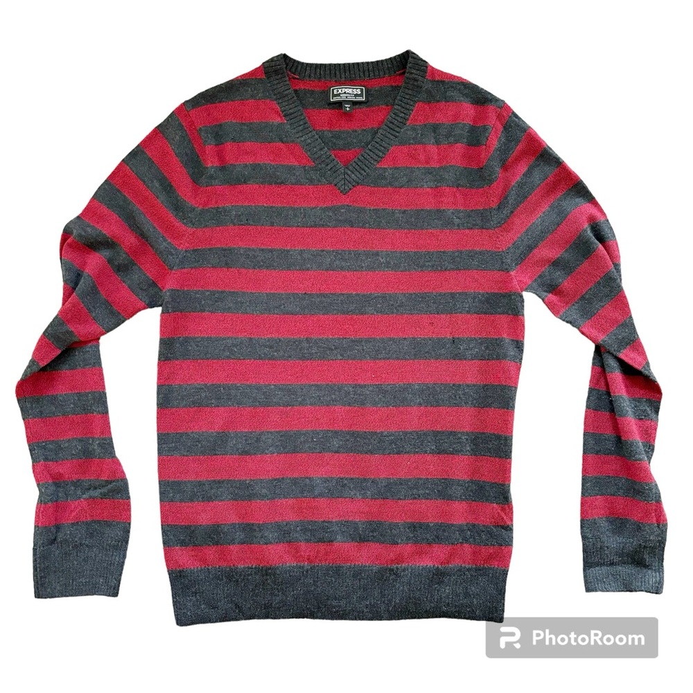 Express Men’s sweater - 100% cotton - red/dark gray - lightly worn